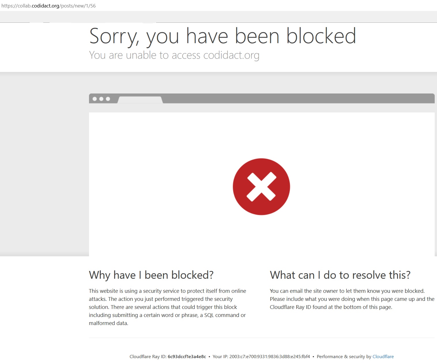 Screenshot of the cloudflare block